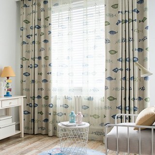 Ocean View Green Blue Fish Nautical Curtain 4