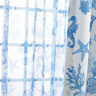 Seaside Spirit Blue Nautical Sheer Voile Curtains 1