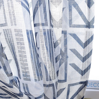 The City Sketch Blue Modern Geometric Voile Curtain 7