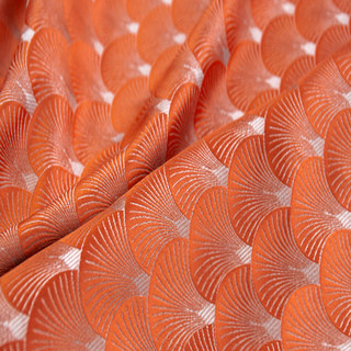 The Roaring Twenties Luxury Art Deco Shell Patterned Orange & Silver Curtain 4