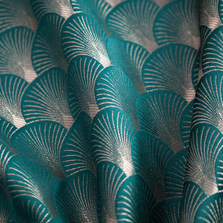 The Roaring Twenties Luxury Art Deco Shell Patterned Teal & Silver Geometric Curtain 8