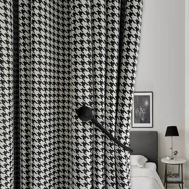 Houndstooth Patterned Black and White Blackout Curtain 1