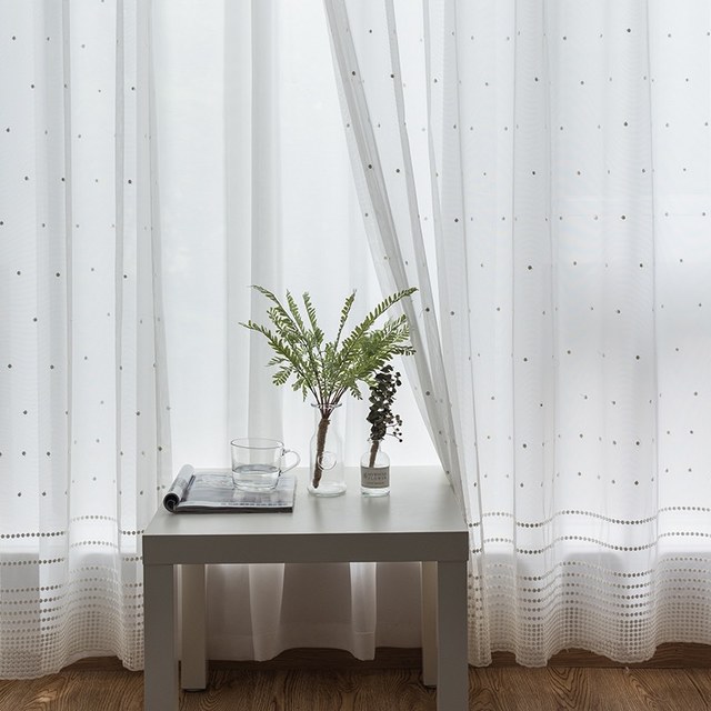 Embroidered White Dotted Dot Voile Curtain 1