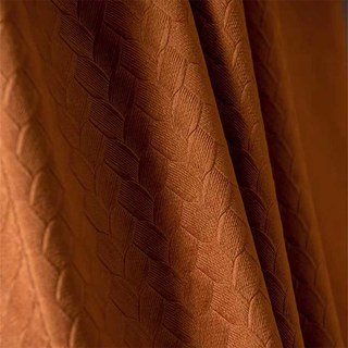 Scandinavian Basketweave Textured Caramel Terracotta Velvet Blackout Curtains 7