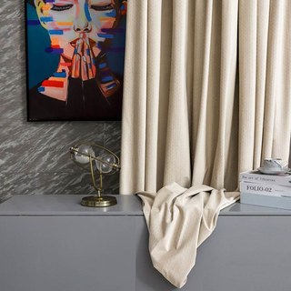 Scandinavian Basketweave Textured Cream Beige Velvet Blackout Curtains 2