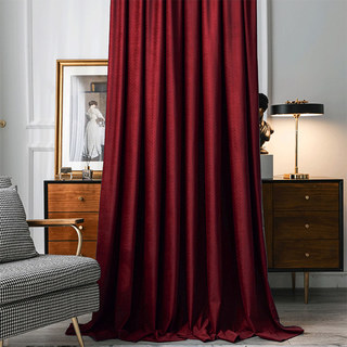 Scandinavian Basketweave Textured Rose Red Velvet Blackout Curtains