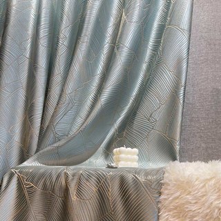 Banana Leaves Luxury 3D Jacquard Duck Egg Blue Curtain 5