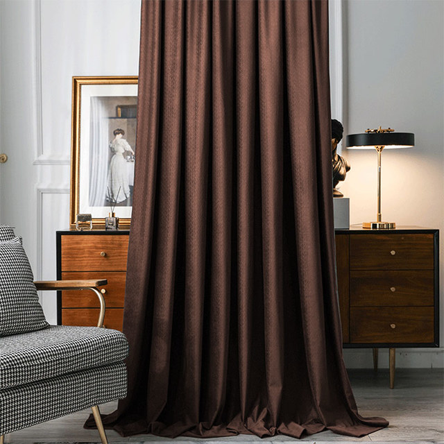 Scandinavian Basketweave Textured Dark Brown Velvet Blackout Curtains 1