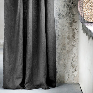 Shabby Chic Charcoal Grey 100% Flax Linen Curtain