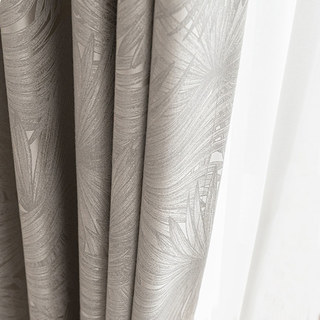 Fan Palm Leaves Luxury Jacquard Cream Light Gold Blackout Curtain 2