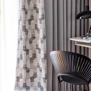 Modern Twist Black and White Geometric Chenille Blackout Curtain 3