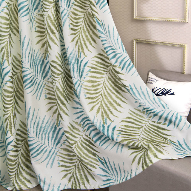 Palm Tree Leaves Blue Print Floral Curtain 1