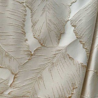 Paradise Luxury 3D Jacquard Tropical Leaves Mocha Curtain with Gold Details