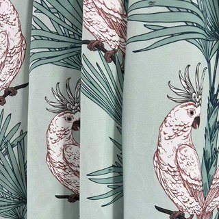 Paradise Parrots Sage Green Velvet Floral Curtains