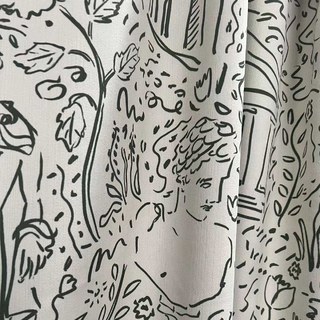 Divine Doodles Graffiti Black Line Art Cream Chenille Curtains