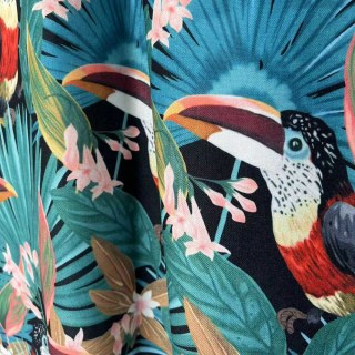 Tropical Toucan Paradise Red Green Multicolour Linen Style Blackout Curtain 3