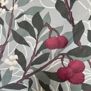 Arbutus Red Berries William Morris Green Floral Velvet Curtain 6