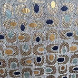 Circle Vibe Mid Century Modern Multi Colour Grey Geometric Chenille Blackout Curtain 4