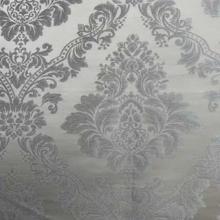 Elite Luxury Jacquard Cream & Silvery Grey Faux Silk Damask Floral Curtain