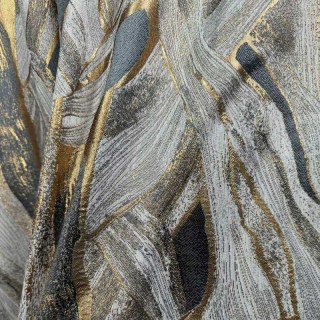 Dreamscape Luxury Jacquard Abstract Gray and Gold Curtains 4