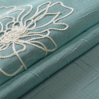 Flowers of the Four Seasons Teal Blue Embroidered Voile Curtain