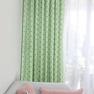 Hello Sunshine Modern Art Deco Green Floral Curtain