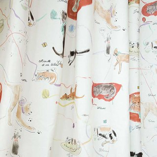 Wonderful Life Hand Drawn Art Cats Print Curtain