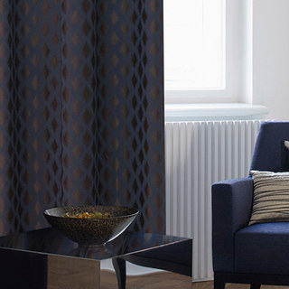 Timeless Diamond Jacquard Blue & Brown Geometric Curtain