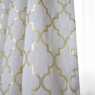 Moroccan Trellis Luxury Jacquard Cream and Metallic Gold Geometric Curtain 4