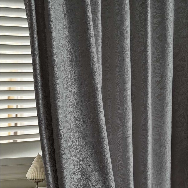 Enchanting Paisley Luxury Jacquard Grey Blackout Curtain 1