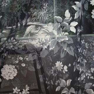 Oasis Tropical Trees Flowers Cranes Black Voile Curtains 2