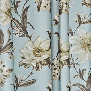 Smell The Gardenia Pastel Blue Floral Curtain