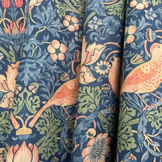 Strawberry Thief William Morris Navy Blue Chenille Floral Curtain 1