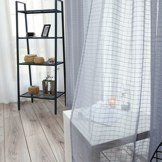 In Grid Windowpane Check Gray Sheer Curtain 7