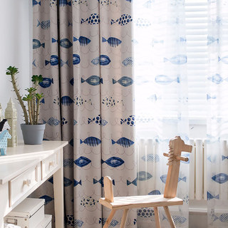 Ocean View Blue Fish Nautical Sheer Curtain 4