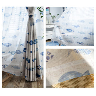 Ocean View Blue Fish Nautical Sheer Curtain 6