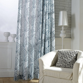 Lush Palm Tree Paradise Textured Navy Semi Sheer Curtain 3