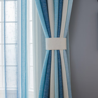 Sea Breeze Cocktail Sea Blue and Coconut White Ombre Striped Curtain 7