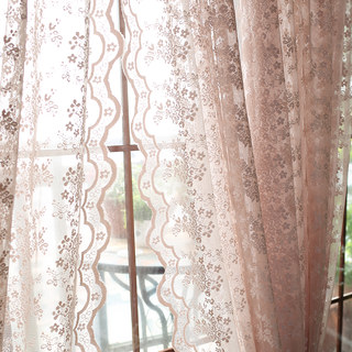 Posey Pastel Pink Floral Lace Net Curtains