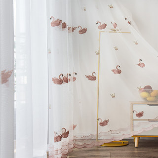 Royalty Sheer Curtains With Embroidered Pink Swans 2