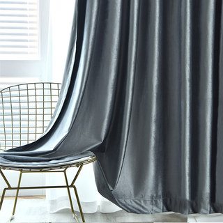 Luxury Metallic Haze Blue Blackout Velvet Curtain Drapes 6