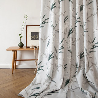 Bringing the Garden Indoors Light Gray Bamboo Floral Jute Style Curtain