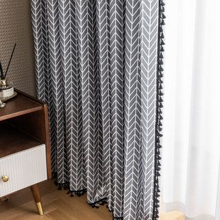 Shard Mid Century Modern Charcoal Gray Chevron Herringbone Curtain