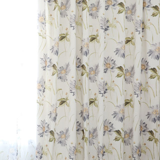 Whispering Daisies Gray and Yellow Floral Jute Style Curtain 1