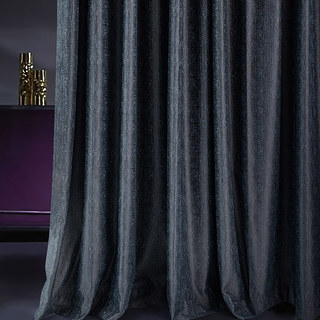 Metallic Fantasy Subtle Textured Striped Shimmering Midnight Navy Blue Curtain Drapes