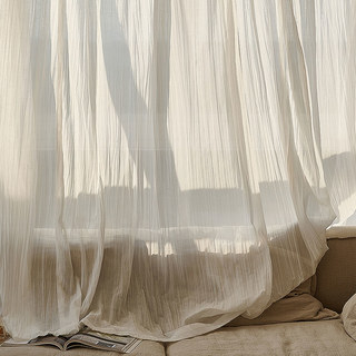 Cotton Crush Ivory White Crinkle Crushed Semi Sheer Curtain 7