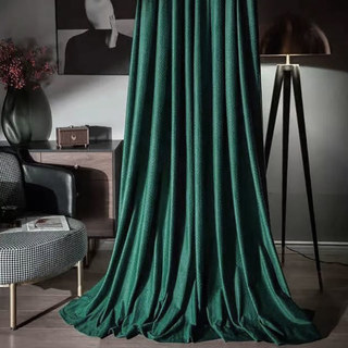 Scandinavian Basketweave Dark Forest Green Embossed Velvet Blackout Curtains 3