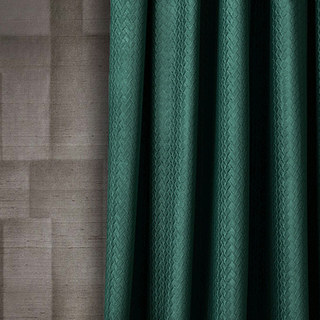 Scandinavian Basketweave Dark Forest Green Embossed Velvet Blackout Curtains 2