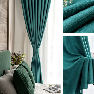 Simple Pleasures Prairie Grain Subtle Textured Striped Teal Blackout Curtains 3