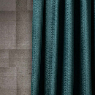 Scandinavian Basketweave Teal Embossed Velvet Blackout Curtains